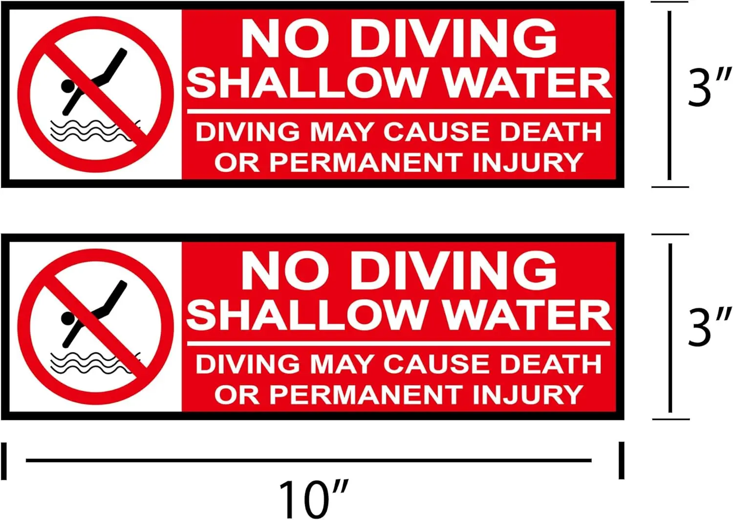 6 Pcs No Diving Labels Shallow Water Stickers 3*10 Inches NO DIVING Adhesive Swimming Pool Safety Warning Caution Stickers Pool