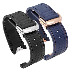 Curved Rubber Strap for Omega Seamaster 150 Rose Gold Stainless Steel Folding Buckle Waterproof TPU Men Replace Watch Band 20mm