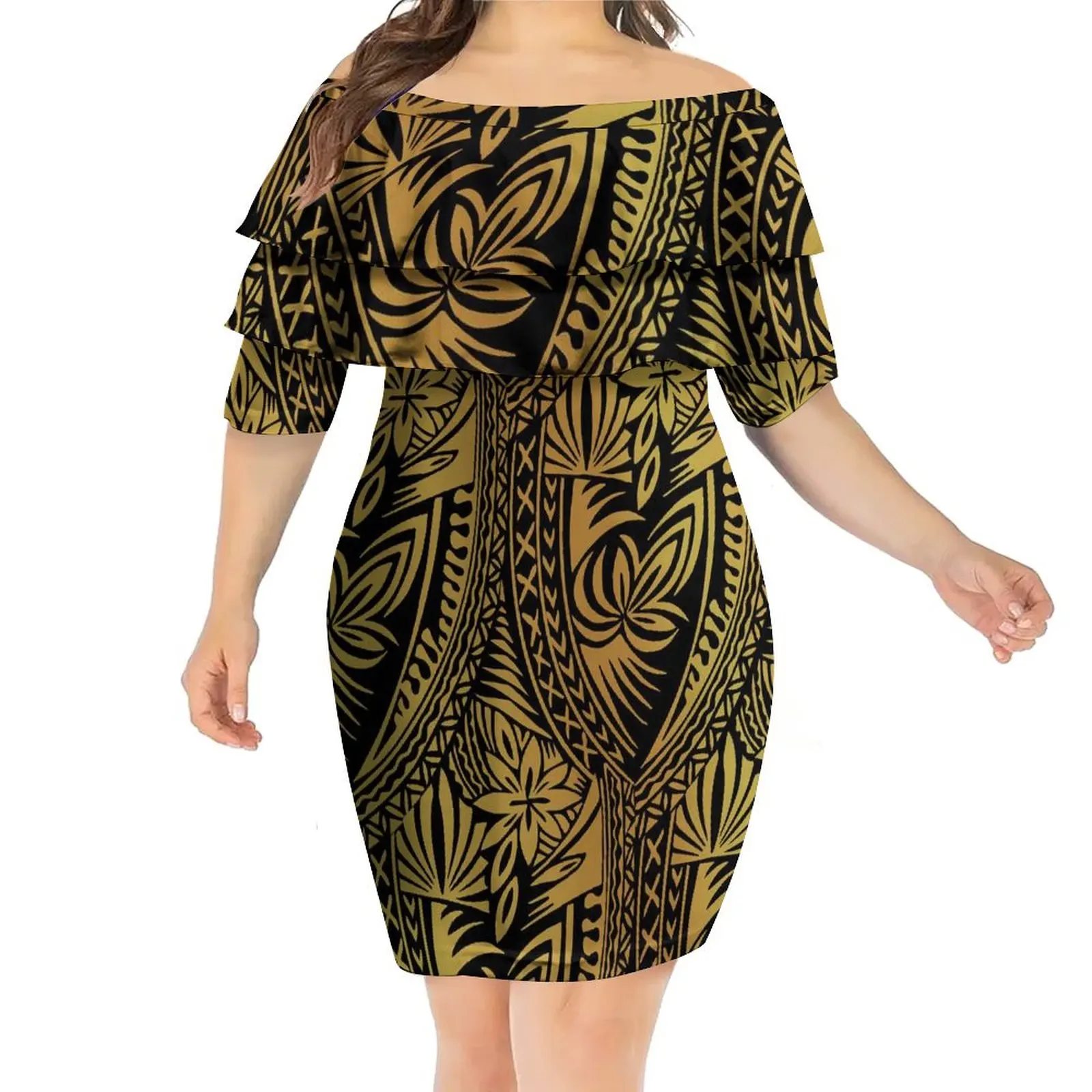 Polynesia Hawaii style Women wrap-up dress Printed fashion sexy slim bottoming tight girl dress plus size ladies dress
