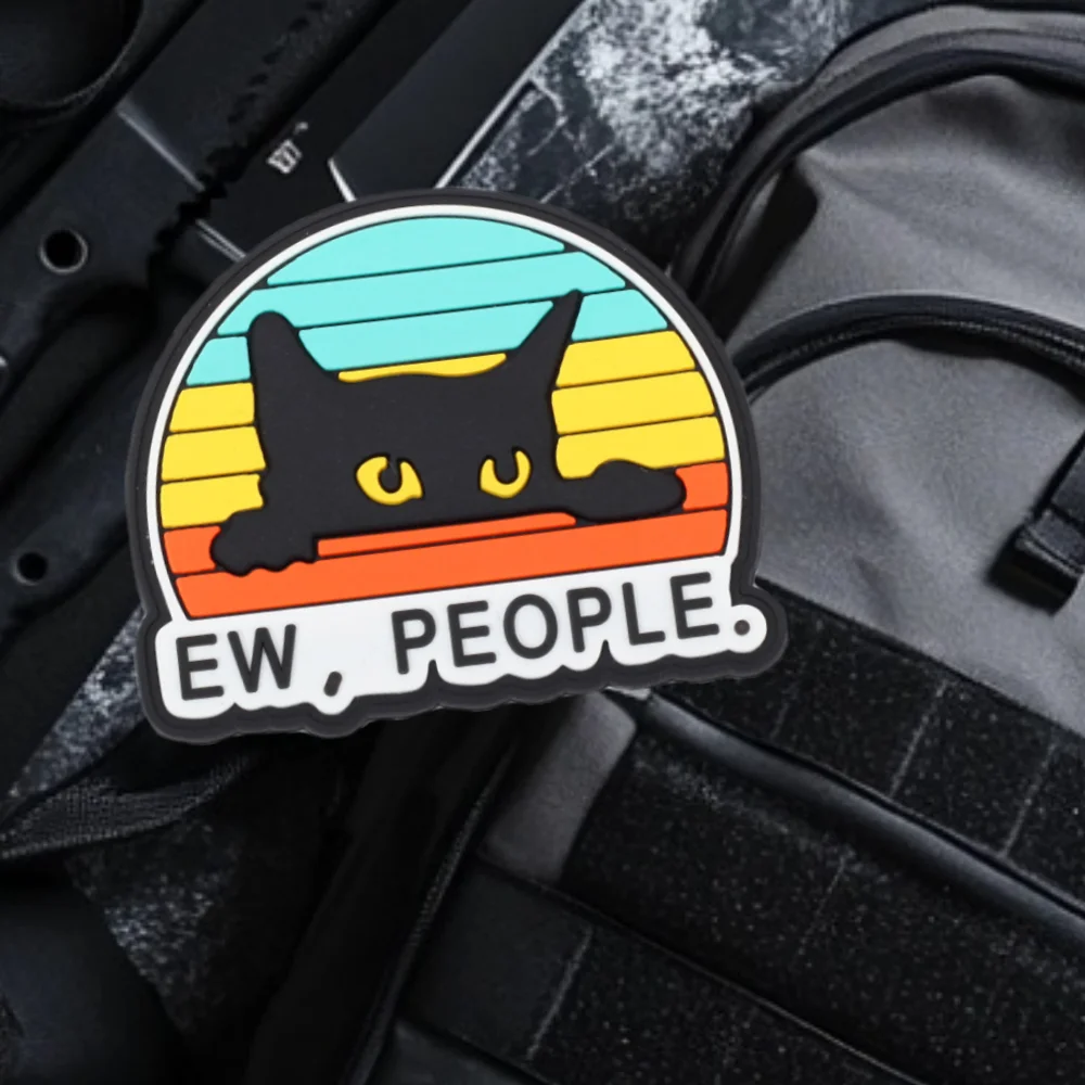 

EW PEOPLE Cute Cat Funny Patches PVC Morale Badge Tactical Backpack Military Stickers Armband Accessory Hook and Loop Sticker