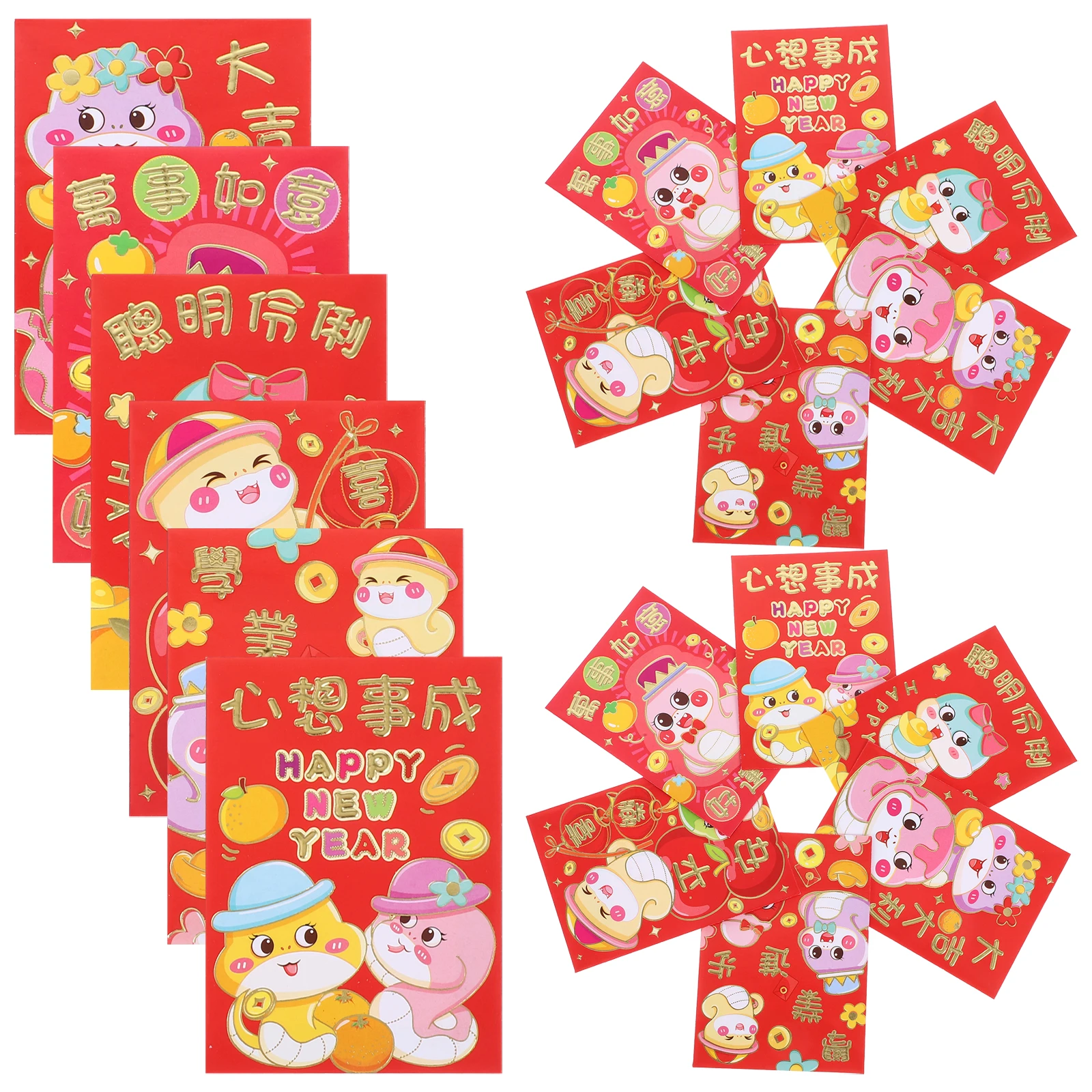 

60 Pcs Cartoon Snake Zodiac Red Envelope Decorative Packets Chinese Lucky Money Envelopes Paper New Year Lunar