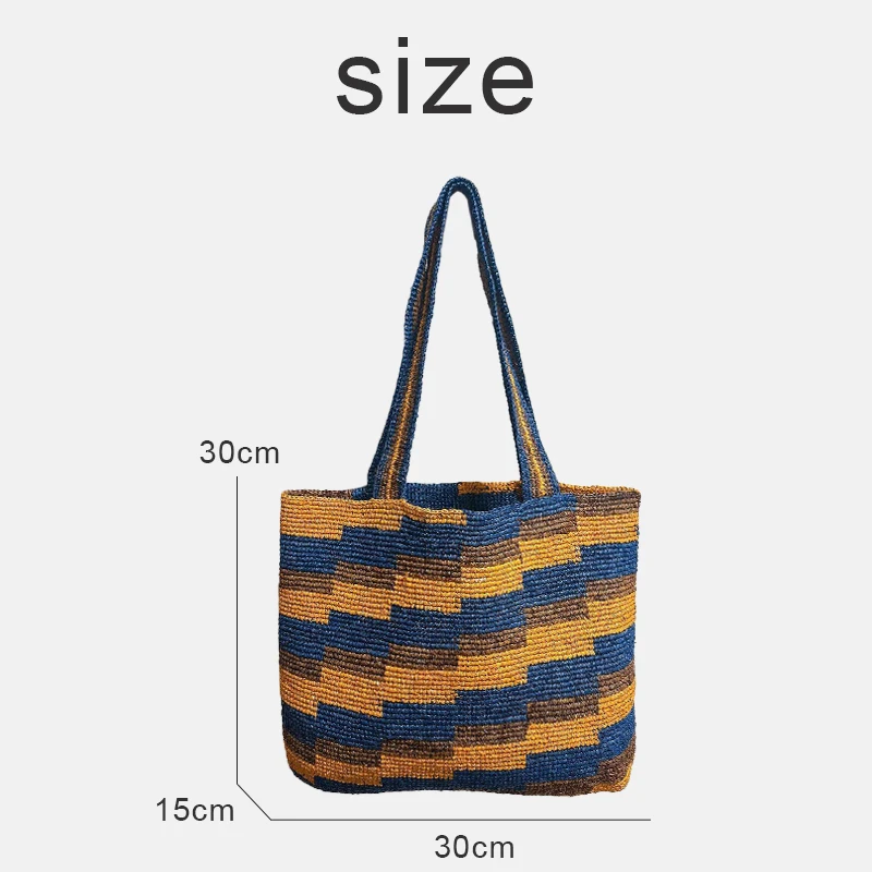 Bohemian Beach Straw Tote Bags For Women Luxury Designer Handbag Purse 2026 New In Grass Color Striped Pattern Underarm Shoulder