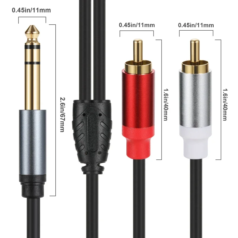 Metal shell Gold Plated Stereo TRS 6.35mm Male Double RCA Male Audio Cable Line Two 2RCA Male to TRS 6.35 Male Audio Cord Wire