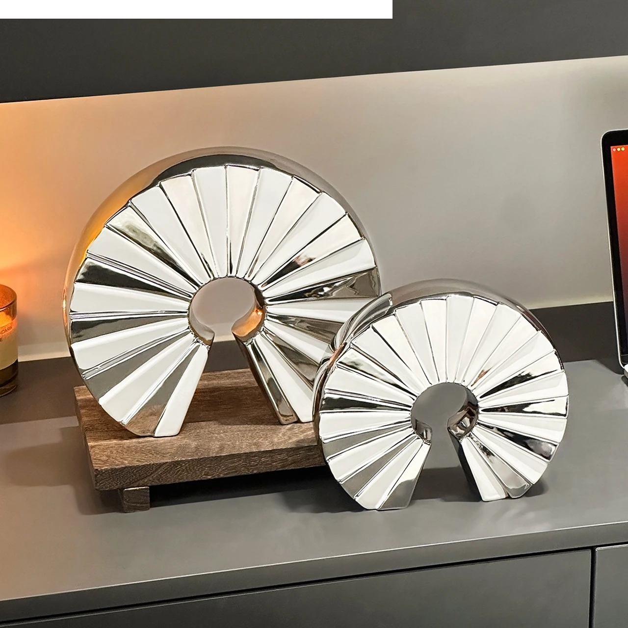 Artisanat en céramique, ornements en forme d'éventail, sculpture géométrique semi-circulaire évidée, accessoires de décoration pour la maison