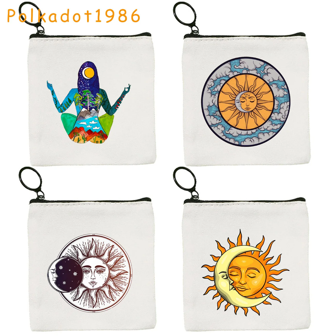 

Mystical Celestial Mosaic Sun and Moon COASTER Goddess Solar Eclipse Stars Canvas Coin Purse Key Case Bag Wallet Zipper Pouch