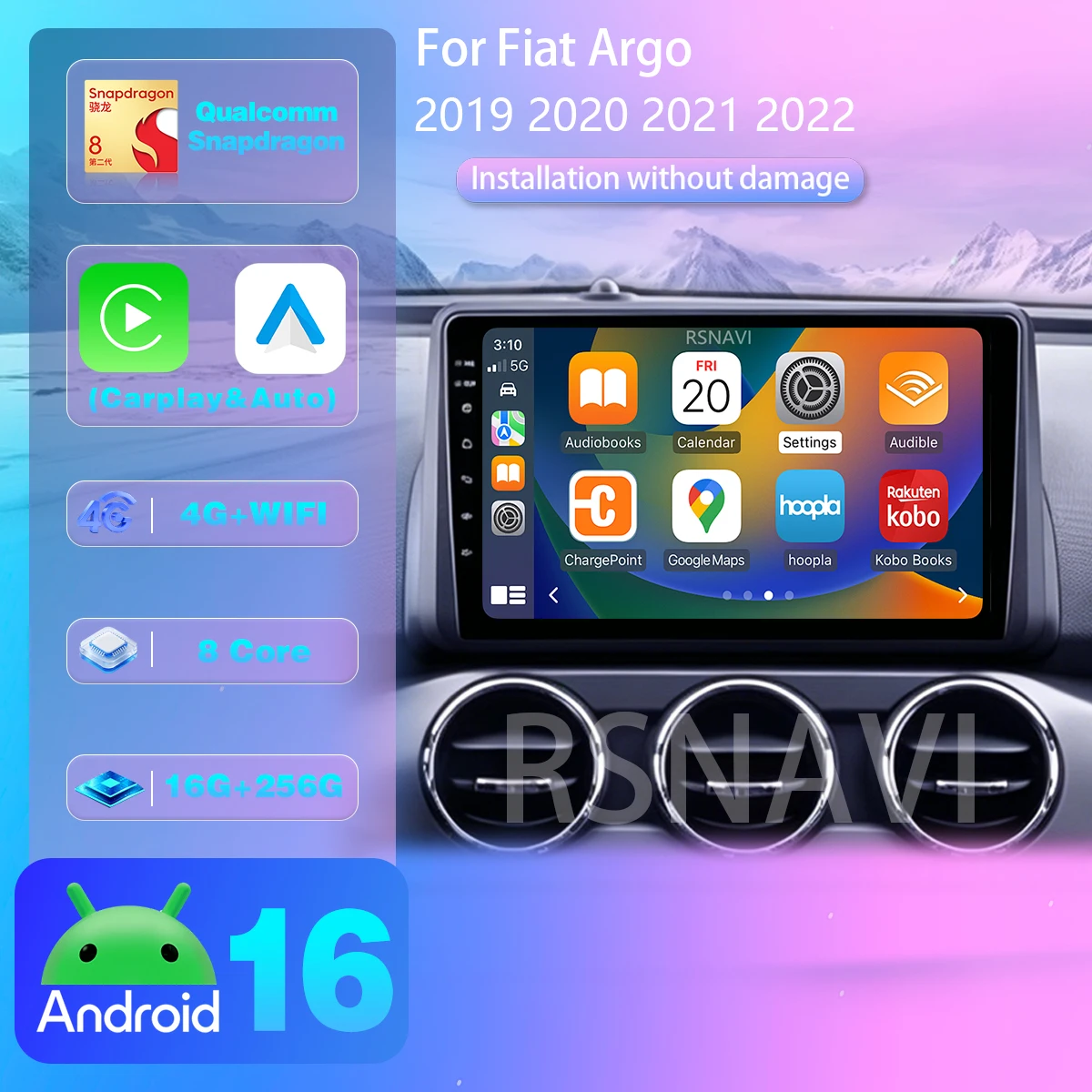 Radio para Auto con Android 16 para Fiat Argo 2019 2020 2021 2022, Reproductor Carplay, GPS, Estéreo, DVD, 2 DIN, Autoradio, Unidad Principal Estéreo