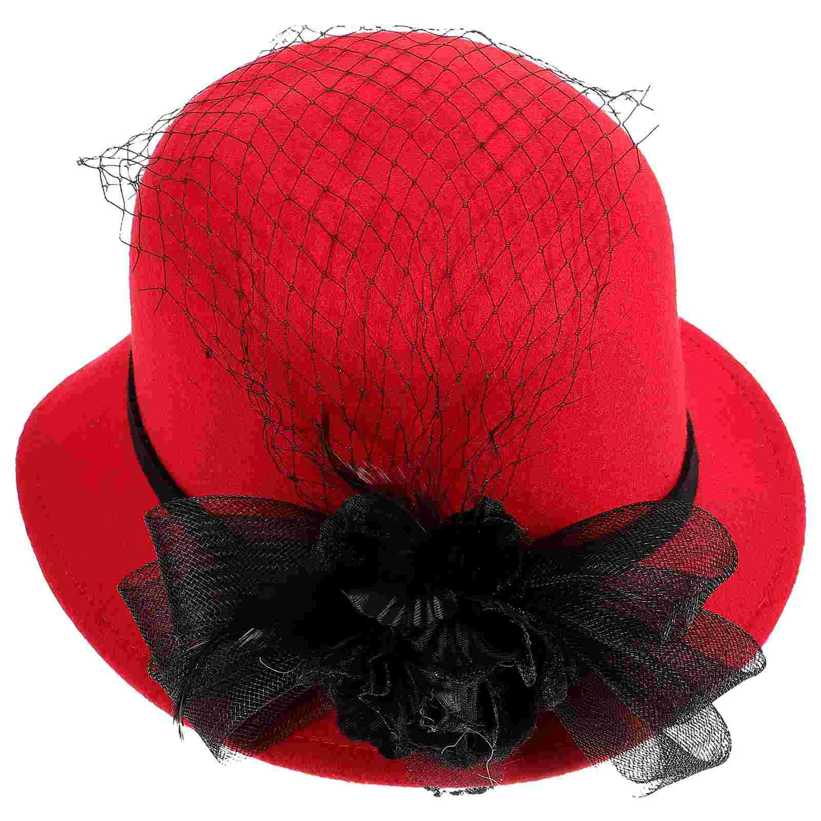 

Hats Fascinators Wedding Bride Funeral for Women with Veil Bridal Caps Red