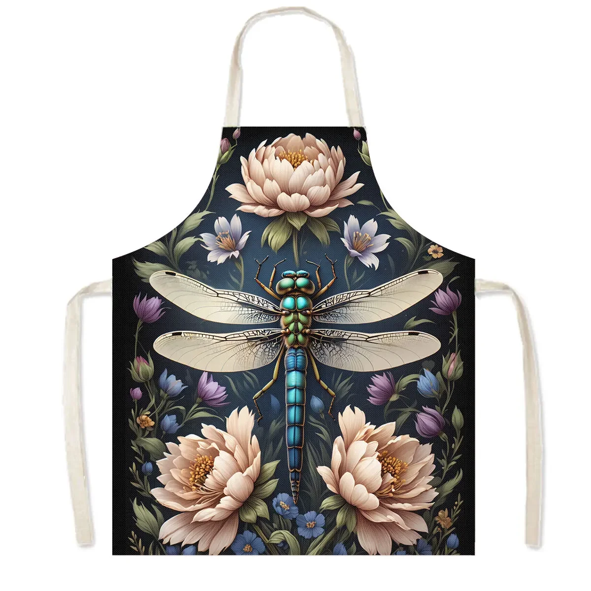 3D Print Cartoon Golden Bee and Flower Kitchen Aprons Children Bib Women Men Home Cleaning Clothing Barber Waiter Linen Pinafore