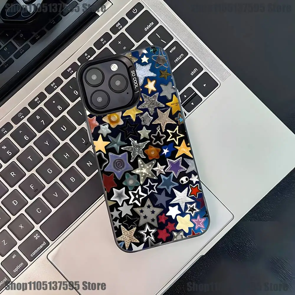 Custodia per telefono Star colorata per iPhone 17,16,15,14,13,12,11,Pro,XS,Max,Plus,Mini,SE4,E Cover antiurto nera opaca