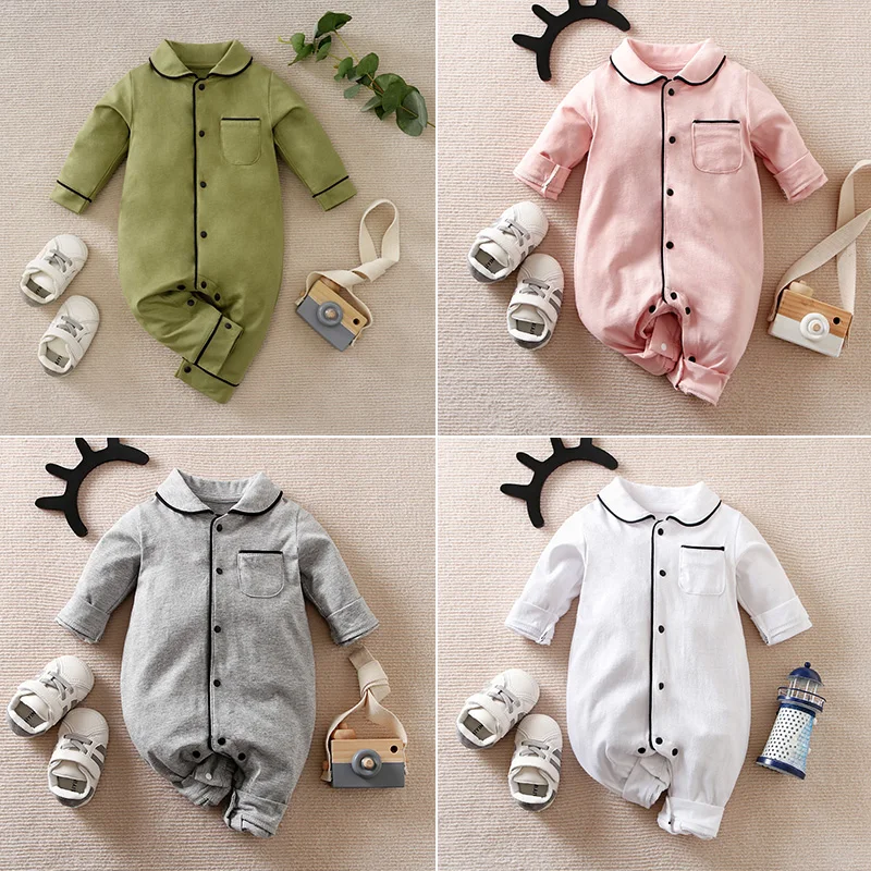 Comfortable And Soft Cotton Newborn Baby Rompers Full Sleeve Infant Boy Girl Solid Color Jumpsuit Basic Clothing Pajamas Outfits