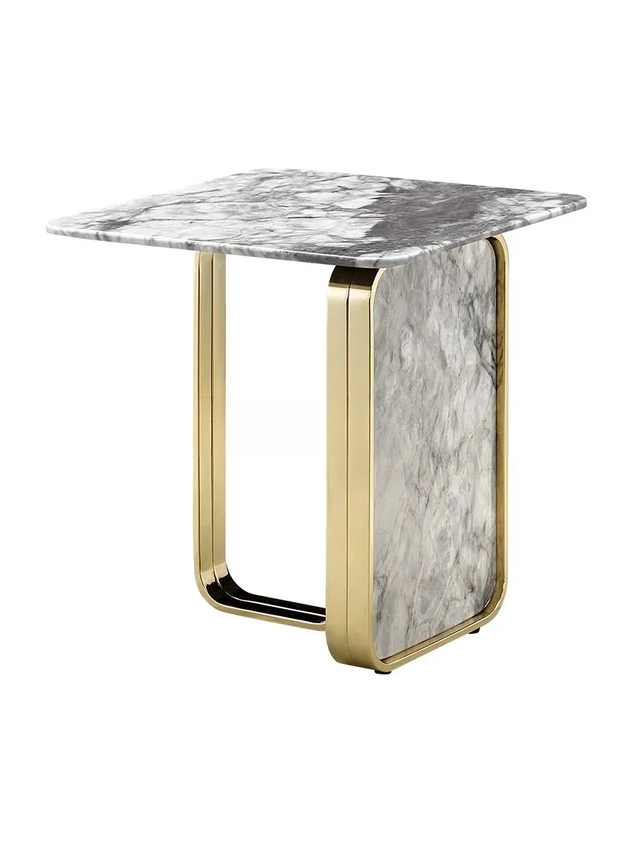 

Italian light luxury edge table modern simple stainless steel natural marble coffee table