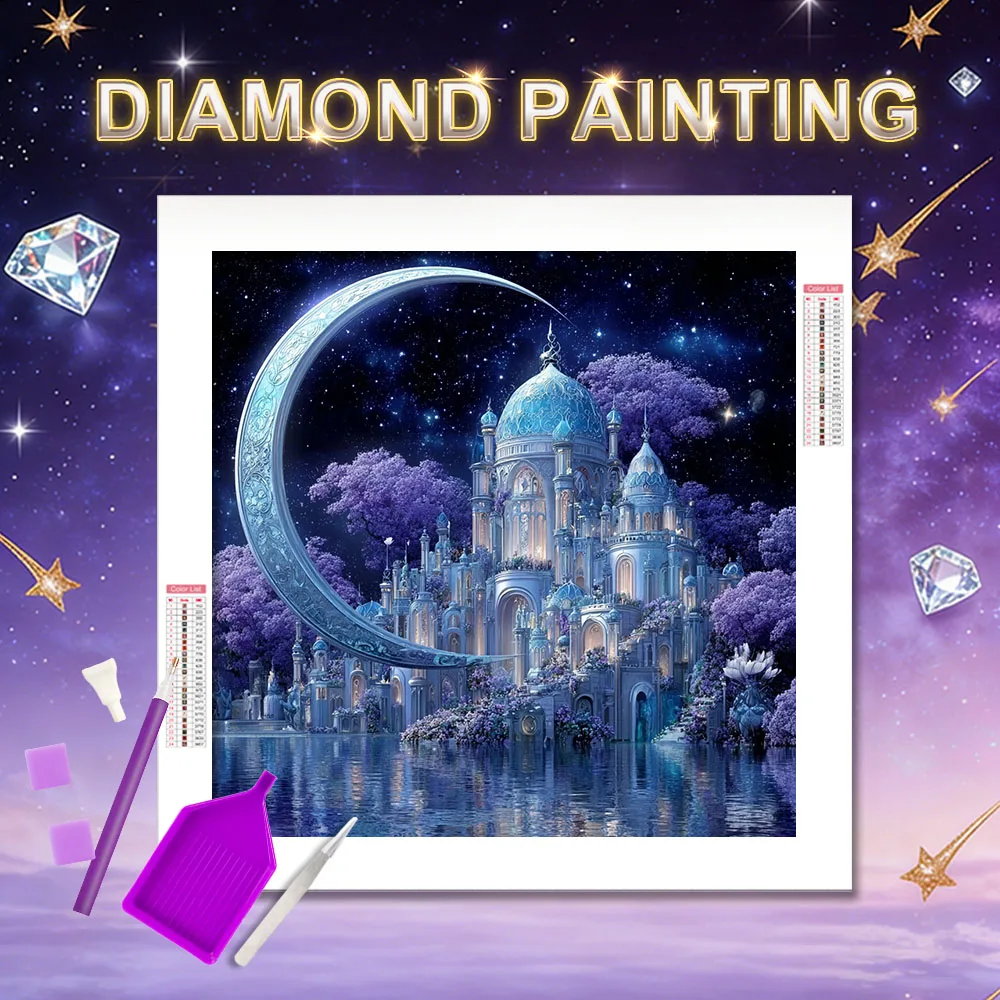 

HUACAN Full Kits Diamond Mosaic Castle Landscape Diamond Painting 5d Moon Tree Fantasy Scenery Home Decor Rhinestones Diy Gift