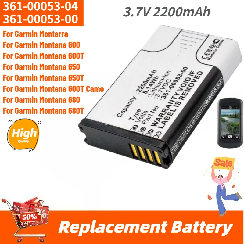 

Высококачественная батарея 361-00053-04 361-00053-00 3.7V 2200mAh для GPS-навигаторов Garmin Montana 650T 600T 600 610 650 VIRB, абсолютно новая