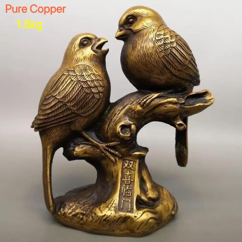 

1.5KG Pure Copper Lucky Bird Ornaments for Wedding Home Decorations Good Feng Shui Decors Couples Deep Love Statue Antique Gift