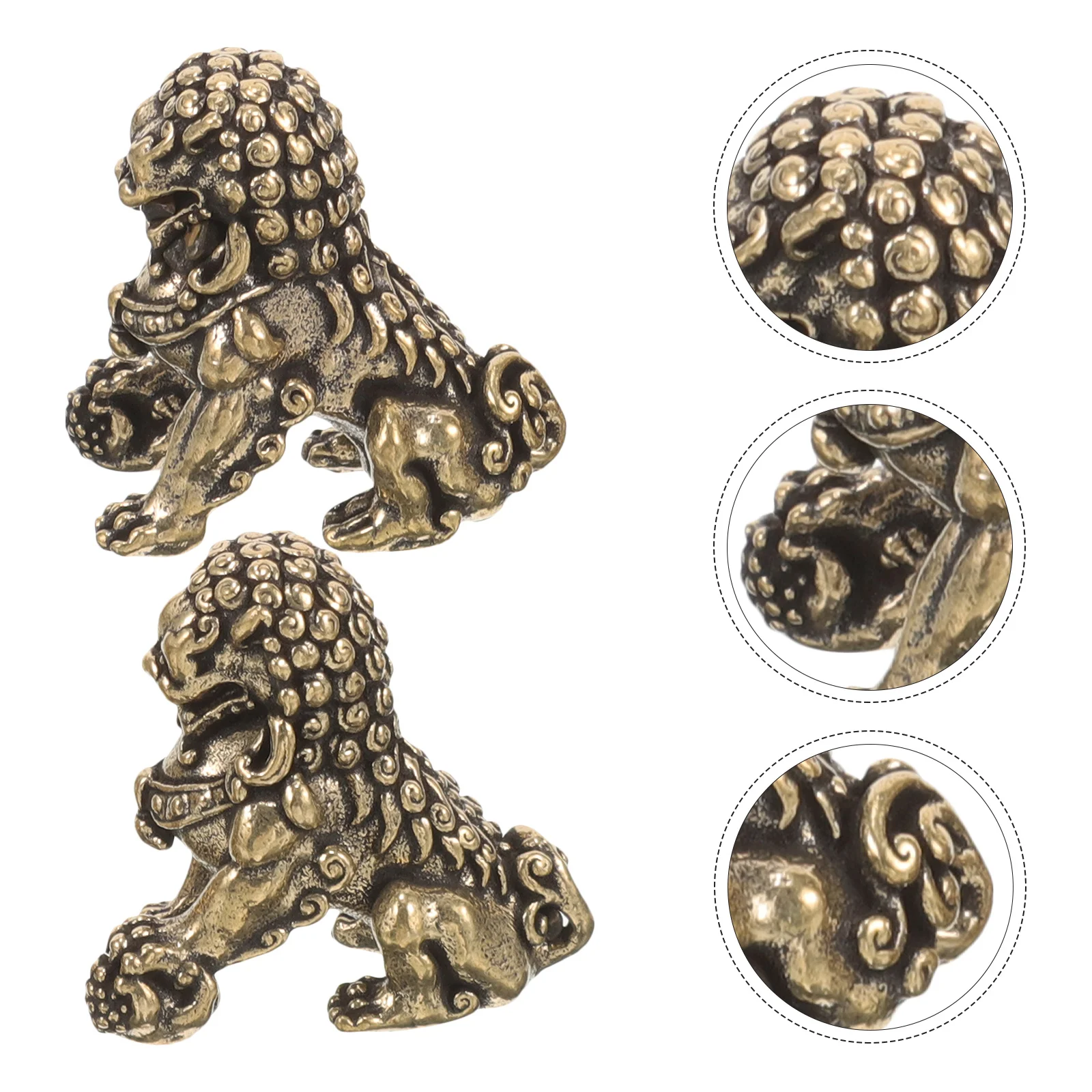 

2Pcs Mini Lion Statue Brass Craft Exquisite Workmanship Sturdy Strong Table Decor for Living Room Office Study Zircon Decor