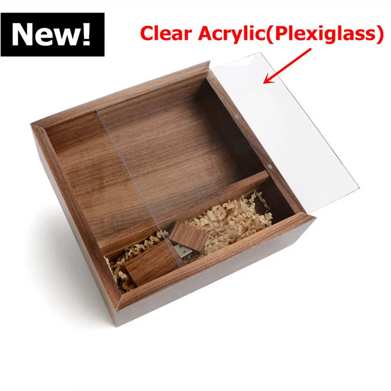 Free Custom LOGO Wooden Album Box + Acrylic Lid and Wooden USB3.0 4GB 8GB 16GB 32GB 64GB 128GB Pen Drive