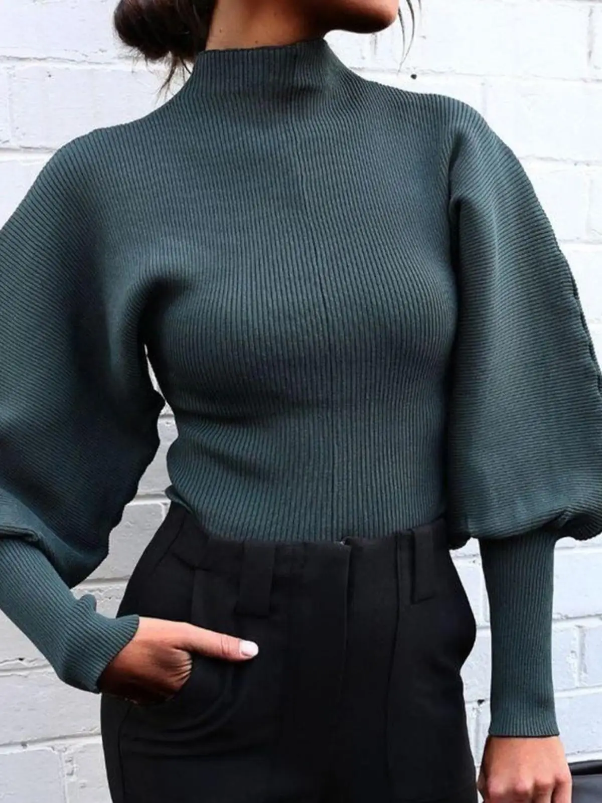 

Faionable Свитер-фонарь Све с высоким воротником Модный трикотаж на голову Street Sle Длинный све Осень-зима Цвет