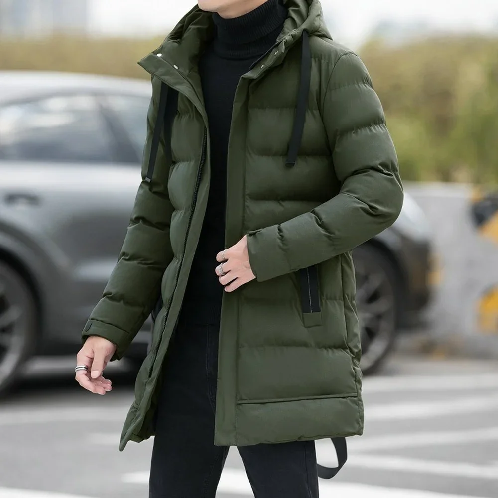 

Long Puffer Jacket Men Autumn Parka Jacket With Hood Korean Fashion Slim Fit Long Jacket Men Cotton Padded Warm Coat 2021 Trends