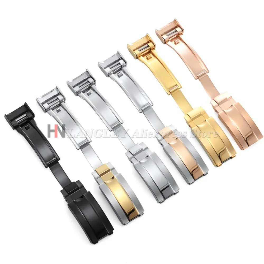 롤렉스 Submariner Oysterflex Daytona GMT 시계 밴드 조정 걸쇠 용 9x9mm 316L 스테인레스 스틸 이중 안전 시계 버클 9x16mm