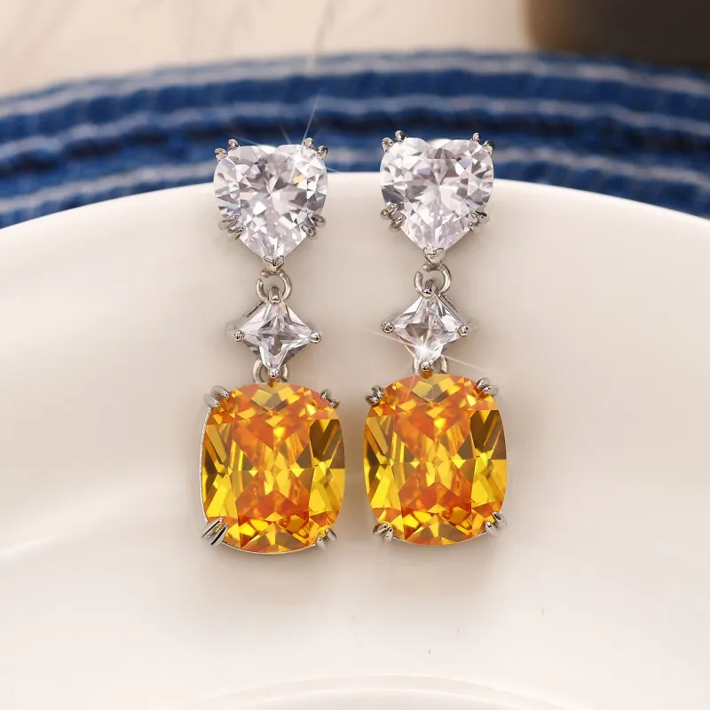 Huitan Elegant Yellow CZ Dangle Earrings for Women New Fashion Design Engagement Wedding Ear Accessories Good Quality Jewelry