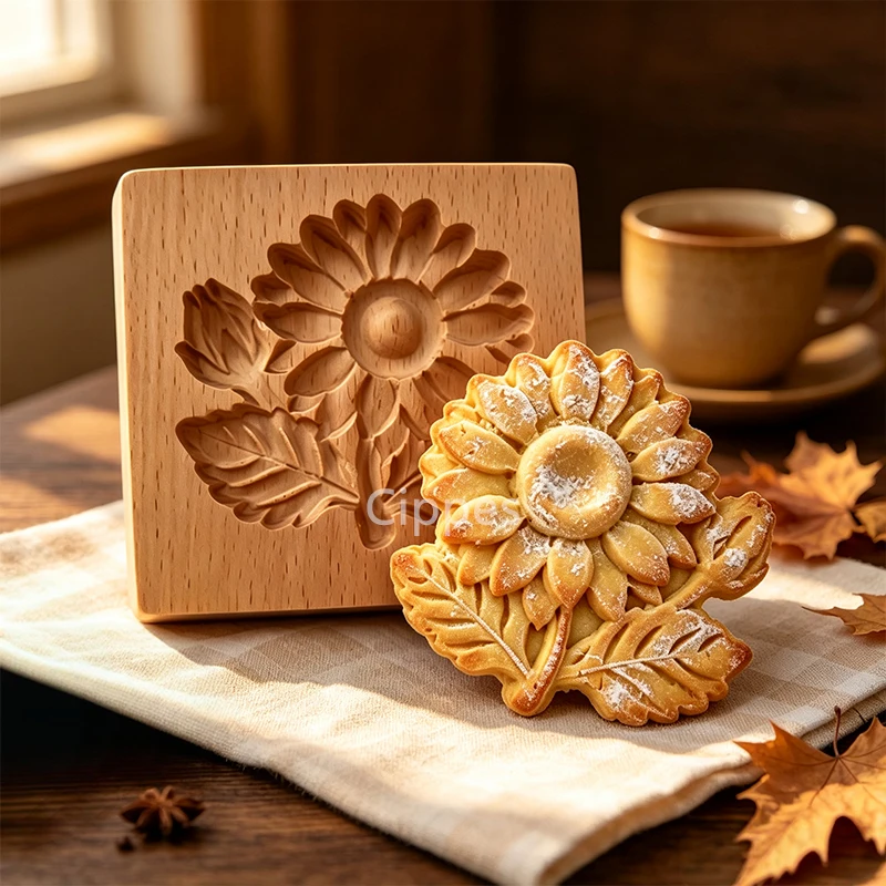 Holz-Keksausstechformen mit Blumenmustern, 3D DIY Geschnitzte Geprägte Keksausstecher-Formen zum Backen, Springerle Fondant Keks