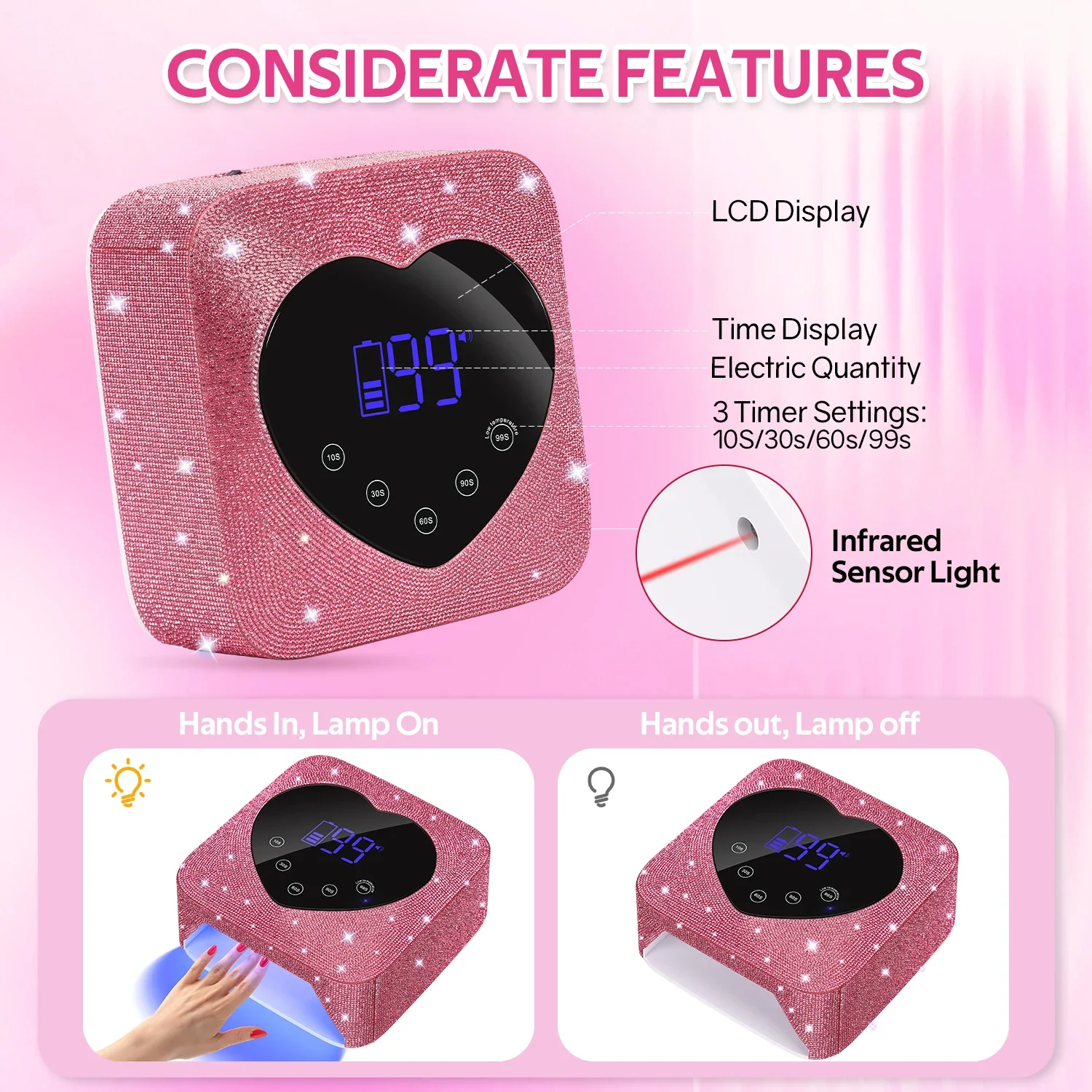 30LEDS Rechargeable Nail Lamp Professional UV LED Lamp With Diamonds 72W Gel Polish Nail Drying For Nail Polish Manicure Tools