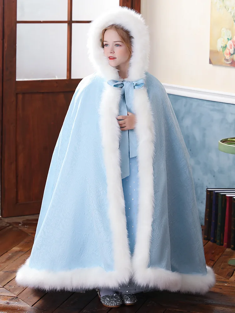 Frozen Princess Elsa'S Cloak Style Children'S Windproof Shawl  Autumn And Winter With Thick Velvet Insulation Jacket Full Dress