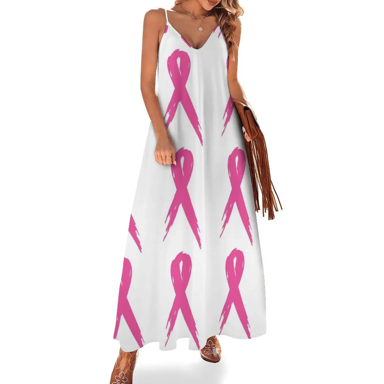 

Cancer For-Breast-Cancer-Awareness Perfect Gift Pink Ribbon Butterflies Fitted A-Line Kicking Cancers Sleeveless Dress Clothing