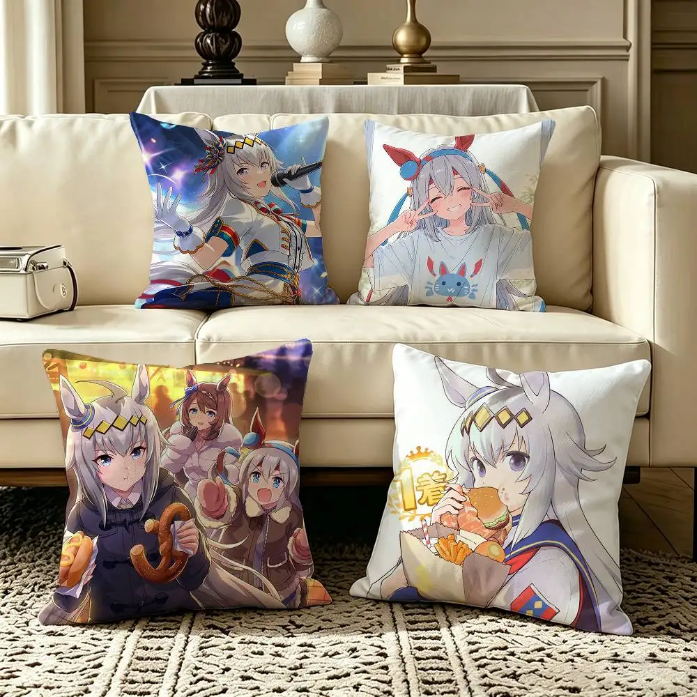 Oguri Cap Tamamo Cross Umamusume  Square Double-Sided printed Pillow Case Bedroom Bedside Pillow Sofa Cushion Cover