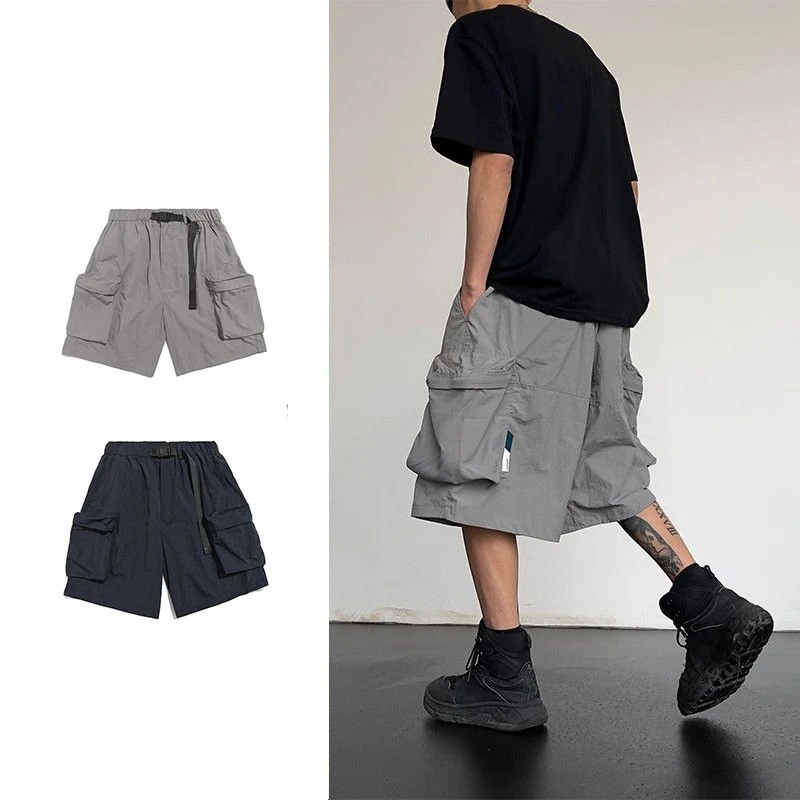 Korean Summer New Hip-hop Big Pocket Cargo Shorts for Men and Women Street Y2K Personalized Loose Wide-leg Five-quarter Pants