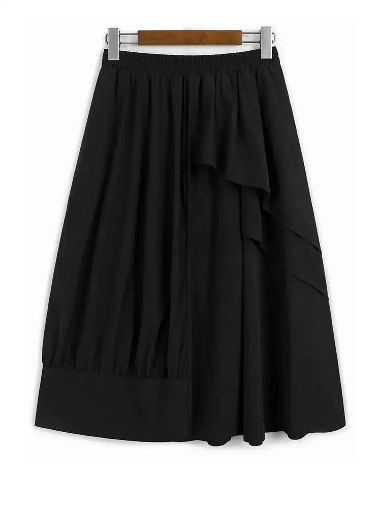 Waist High Elastic Green Ruffles Irregular A-line Half-body Skirt Women Fashion New Spring Autumn 2026 UESR