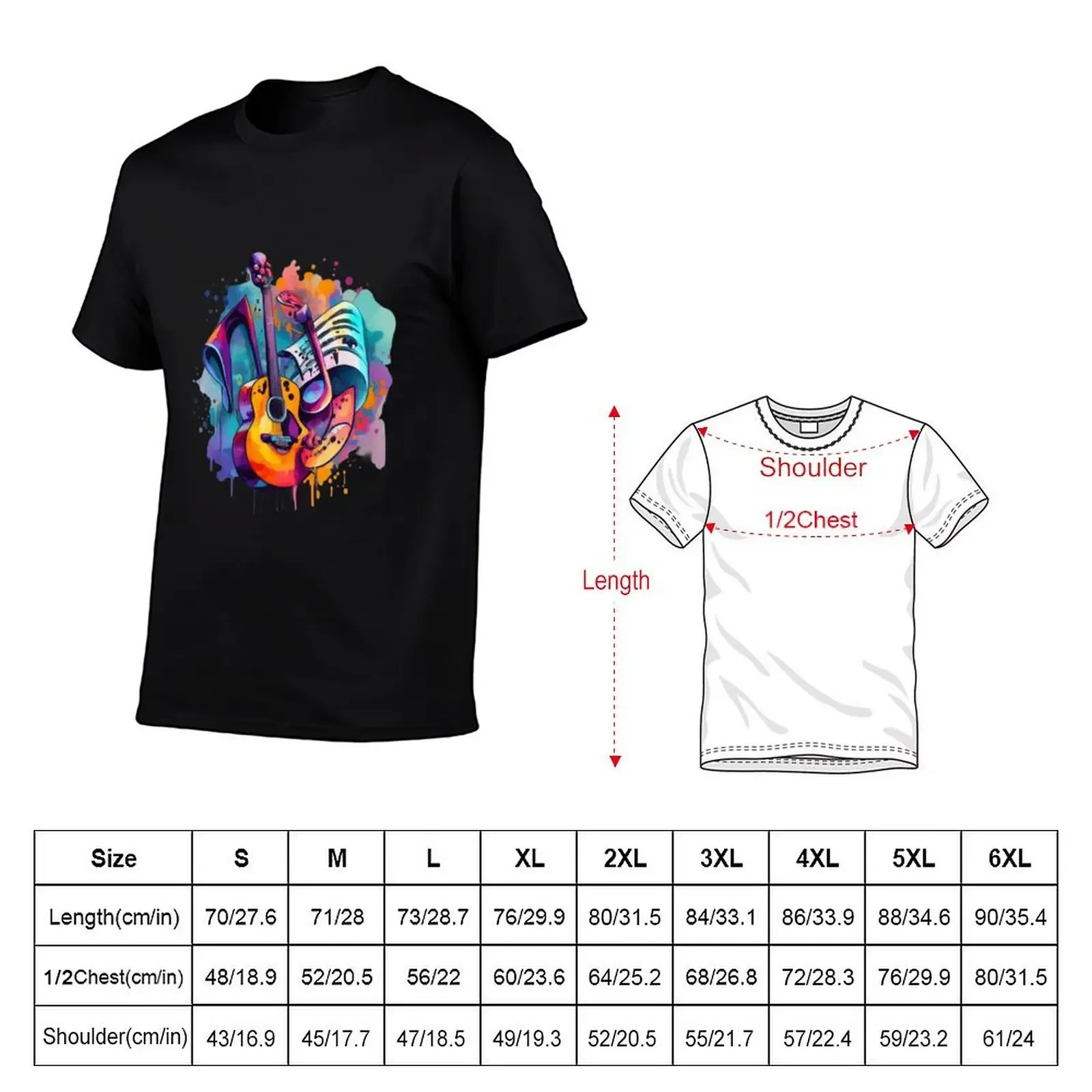 Gitar watercolor painting T-Shirt summer clothes plus size clothes luxury clothes men