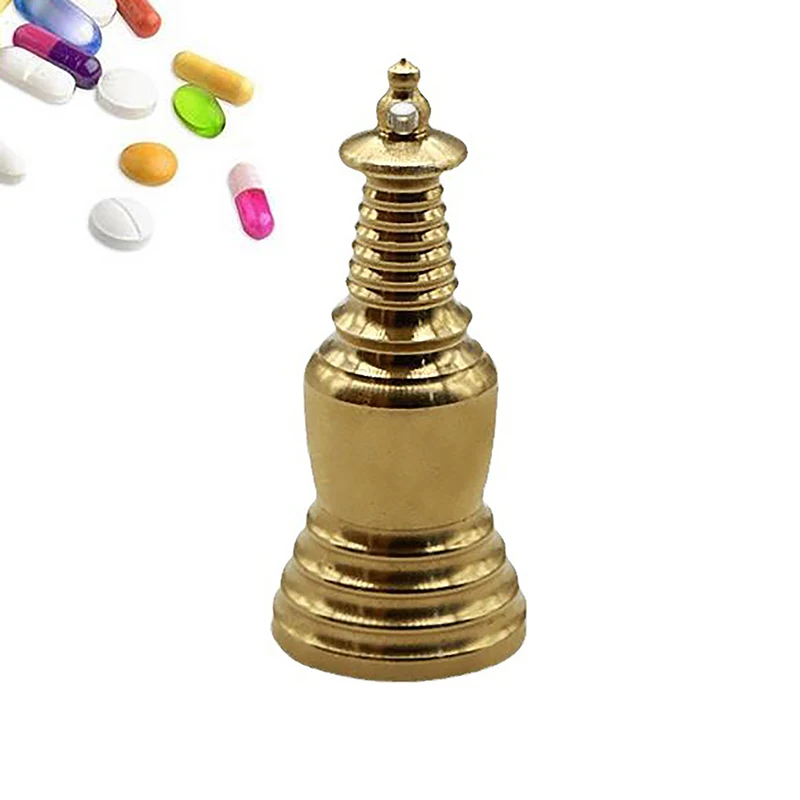 Mini Brass Chinese Letter Blessing Lotus Gourd Charm Copper Lucky Car Key Chain Pendant Pill Box Medicine Case Container Bottle