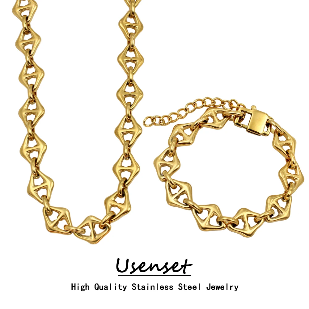 USENSET Unique Pig Nose Link Chain Stainless Steel Jewelry Set Fashion Unisex Handmade 18k Golden Color Bijoux Waterproof