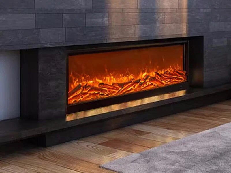 مدفأة كهربائية محمولة مثبتة على الحائط، تصميم مدمج من الزجاج بالكامل، لهب LED باللغة الإنجليزية للاستخدام المنزلي في غرفة المعيشة