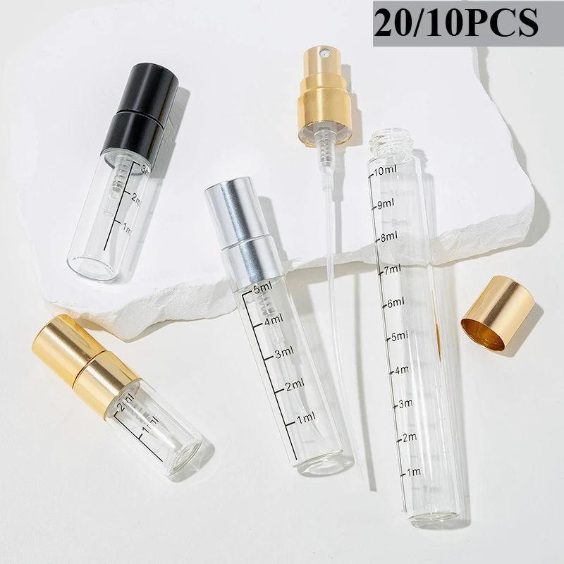 

20/10PCS 2ml 3ml 5ml 10ml Scale Glass Bottle Spray Empty Perfume Travel Atomizer Cosmetic Container Sample Test Vials Mini
