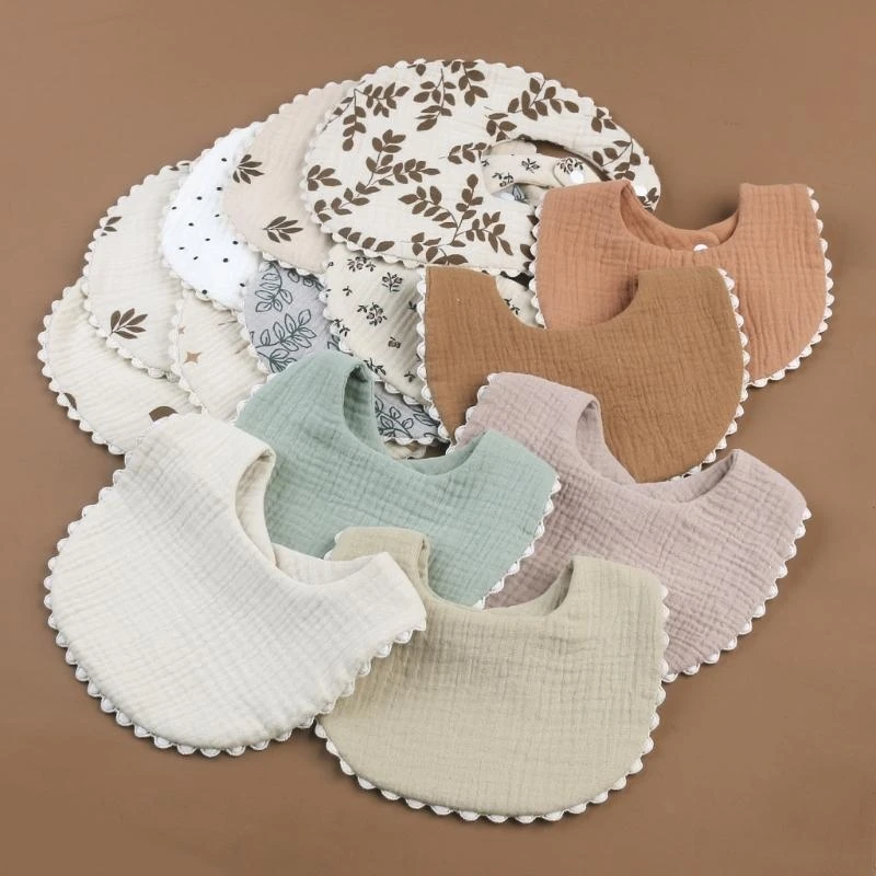 

J15U Мягкая ткань для отрыжки для детских нагрудников с цветочным принтом, марлевый хлопковый нагрудник на кнопках для малышей,