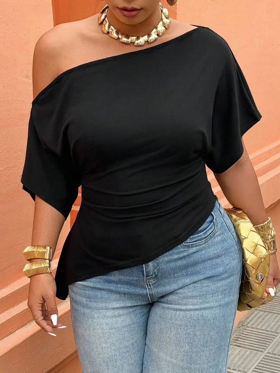 

Plus Size Women Asymmetric Neck Sleeveless Casual T-Shirt Top Spring Summer
