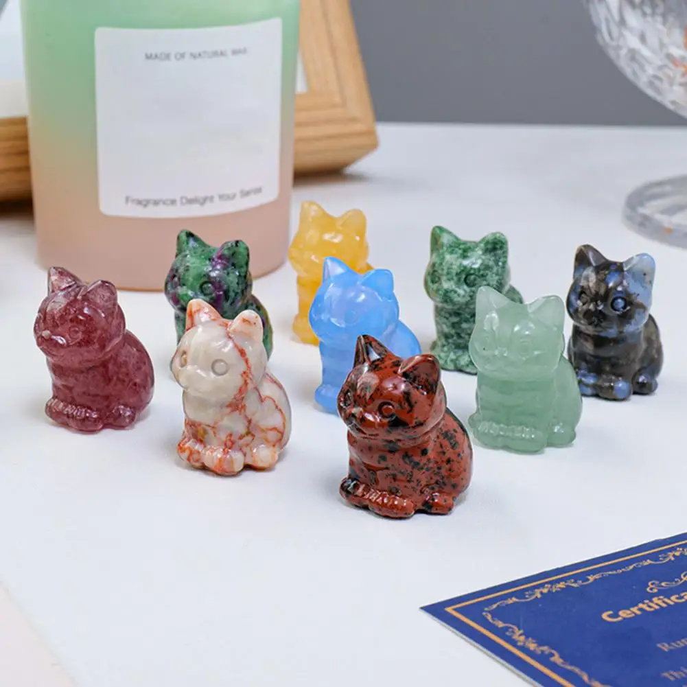 1PC Cute Jauntily Sitting Cat Natural Crystal Kitty Carving Gift for Her Souvenir Delightful Home Decor Reiki Stone Ornaments