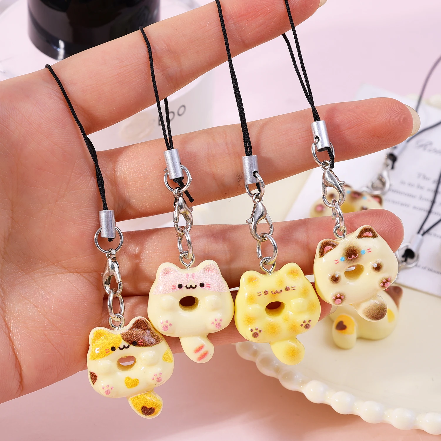 Cute Cartoon Cat Mobile Phone Case Strap Key Chains Bag Pendant Decoration DIY Phone Short Lanyard Handmade Jewelry Gift image 6