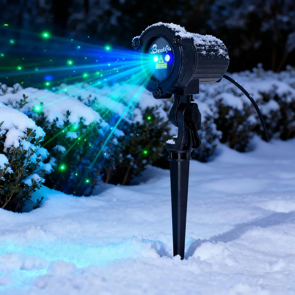 Christmas and New Year Lights Outdoor with Remote, Flickering Blue Green Insect Effect Lawn Lamp for Yard Garden Holiday Decor