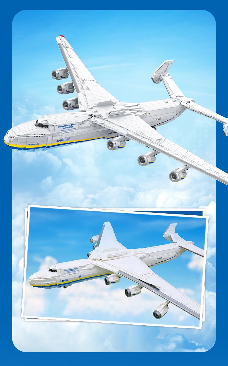 1:84 Maßstab Modernes Fahrzeug An-225 Militär-Transportflugzeug Baustein Sowjetisches Flugzeugmodell Konstruktions-Bausteine Spielzeug – Detail 2