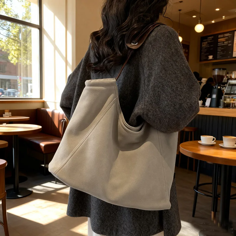 

Faux Suede Sewing Thread Retro Women's Shoulder Bags Versatile 2025 New Solid Color Casual Handbags High Capacity Casual Totes
