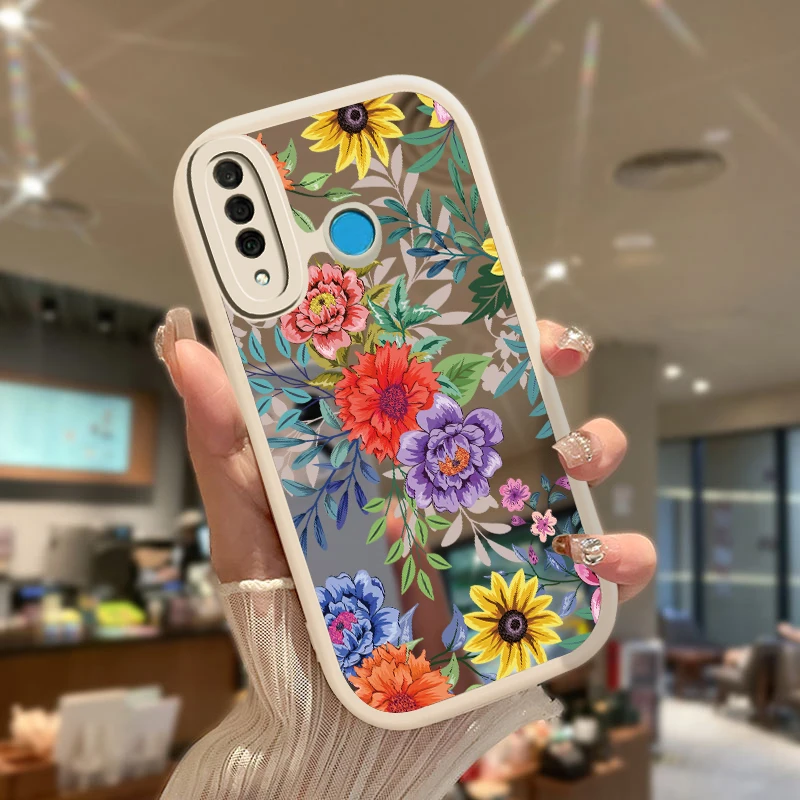 Phone Case For Huawei Mate 20 Pro Flowers Camera Protection TPU Soft Cover For Huawei P40 Lite P20 P30 Pro Mirror Glossy Case