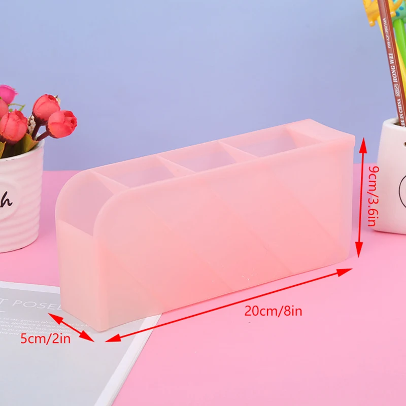 4Grid Macaron Color Oblique Insertion Desktop Organizer Pen Holder Pencil Makeup Brush Storage Box School Stationery