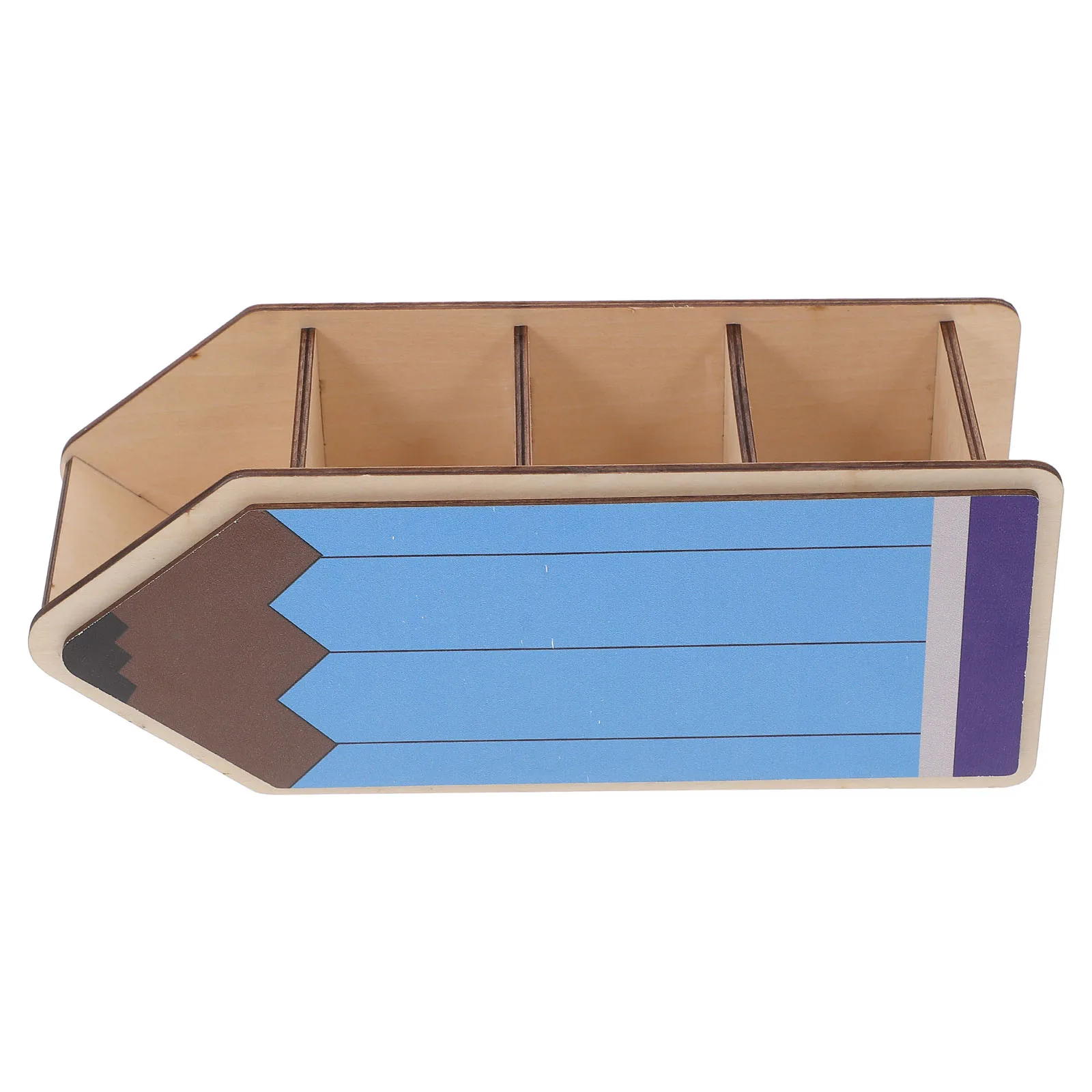 

Wooden Pencil Shaped Pen Holder Desk Organizer Storage Box Makeup Brush Crayon Accessories Blue Office School Supplies Marker