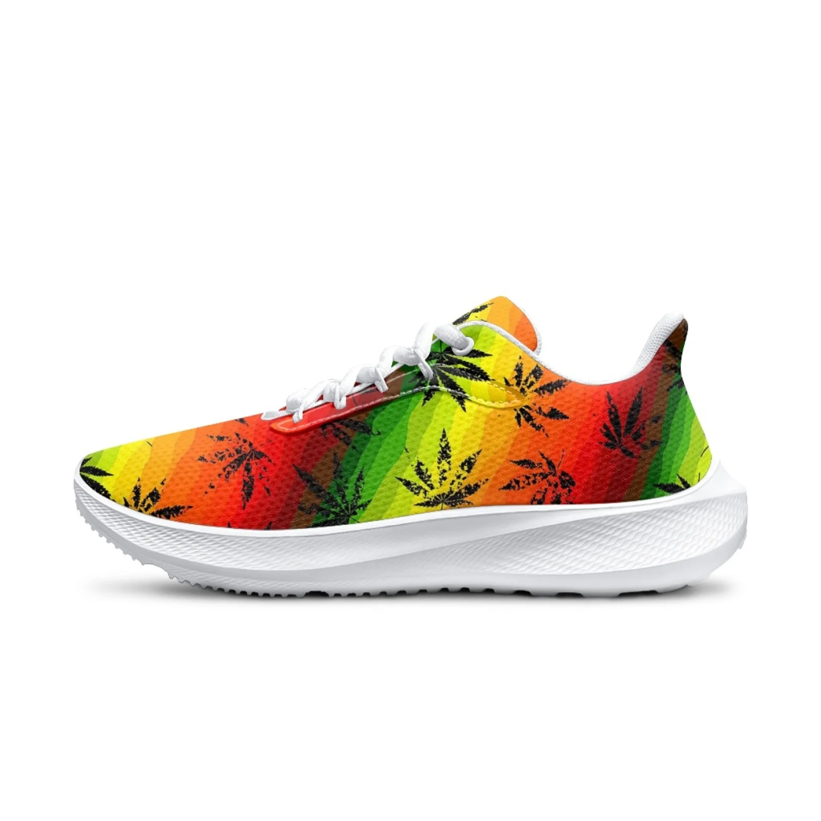 INSTANTARTS Colorful Weed Leaf Print Running Shoes 420 Comfortable Breathable Girls\' Gym Sneakers White Soft Sole Tennis Shoes