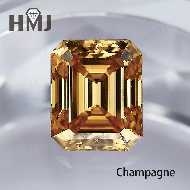 

Moissanite Stone Emerald Shape 0.5-10CT Brilliant Cut Champagne Color VVS1 Clarity DIY Ring Necklace Earrings Main Materials