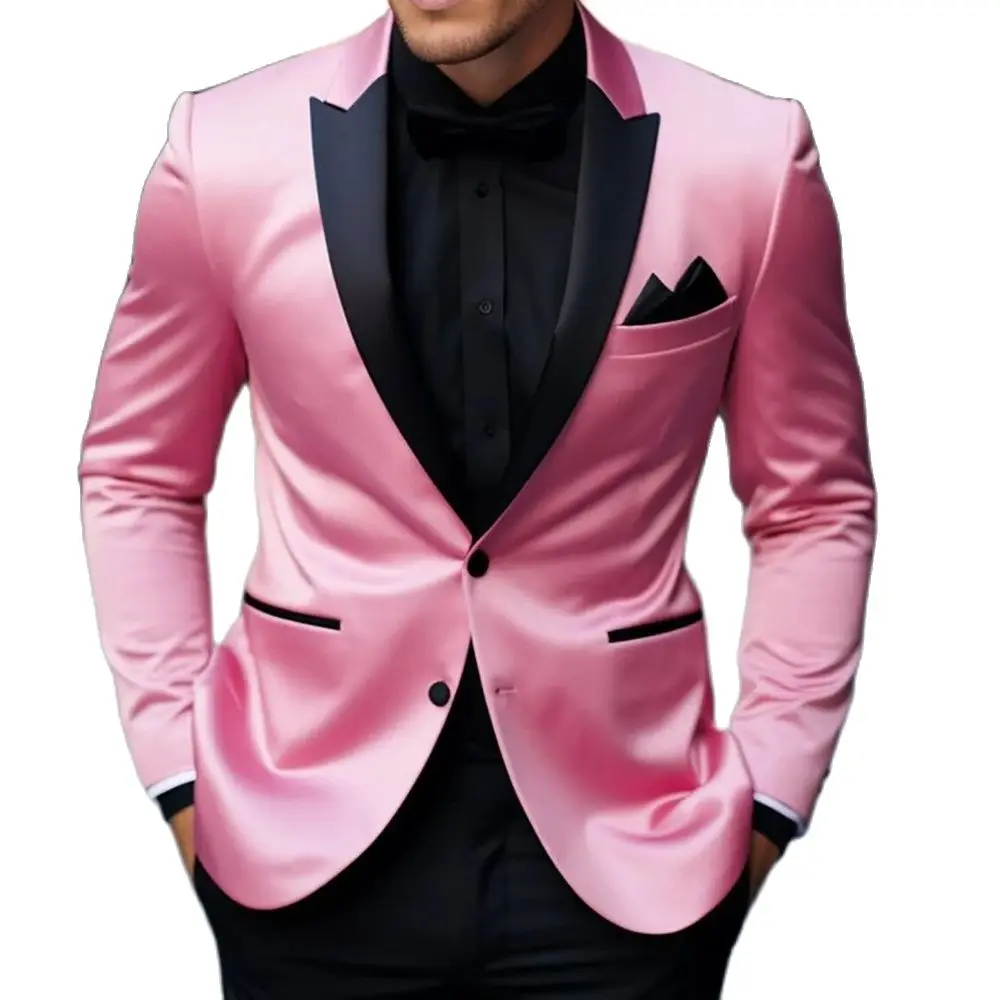 Pink Blazer 2 Piece Jacket and Pants Luxury Outfits Single Breasted Peak Lapel Formal Party Tenro Full Set Men\'s Suits Clothing