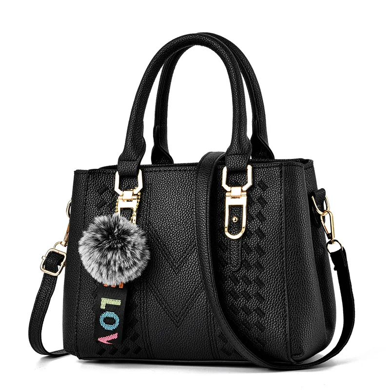 

Tote Bags for Women Luxury Handbag Female Large Capacity Double Layered Pockets Shoulder Messenger Bag with Hair Ball Pendant